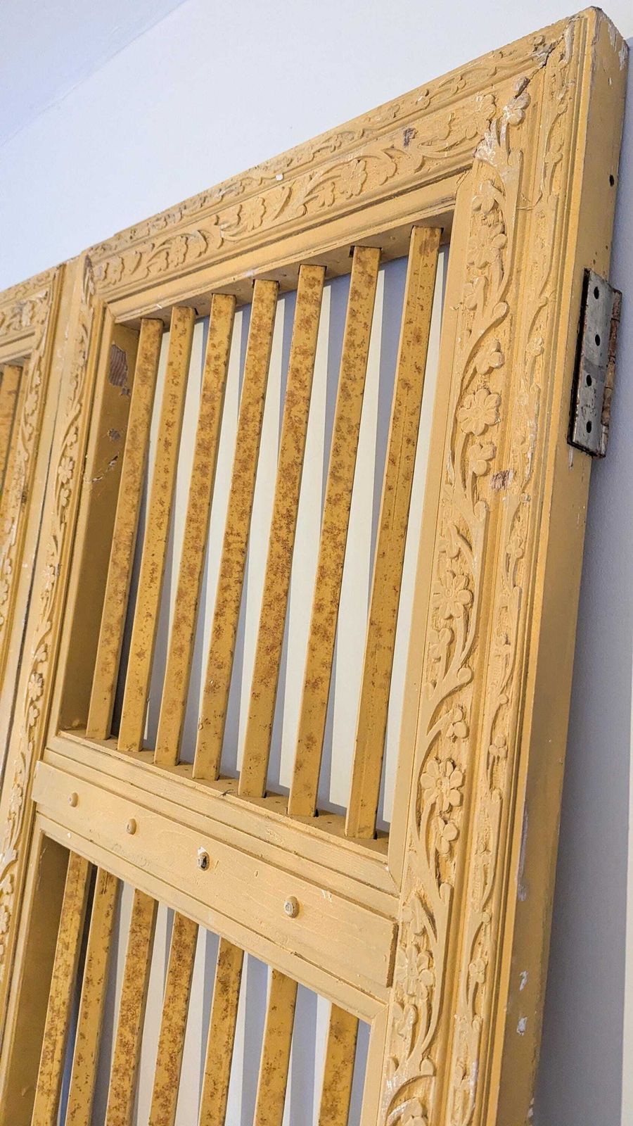 2 X Tall, Rustic, Reclaimed, Yellow Indian Doors With Bars (Sold As A Pair) photo vinterior