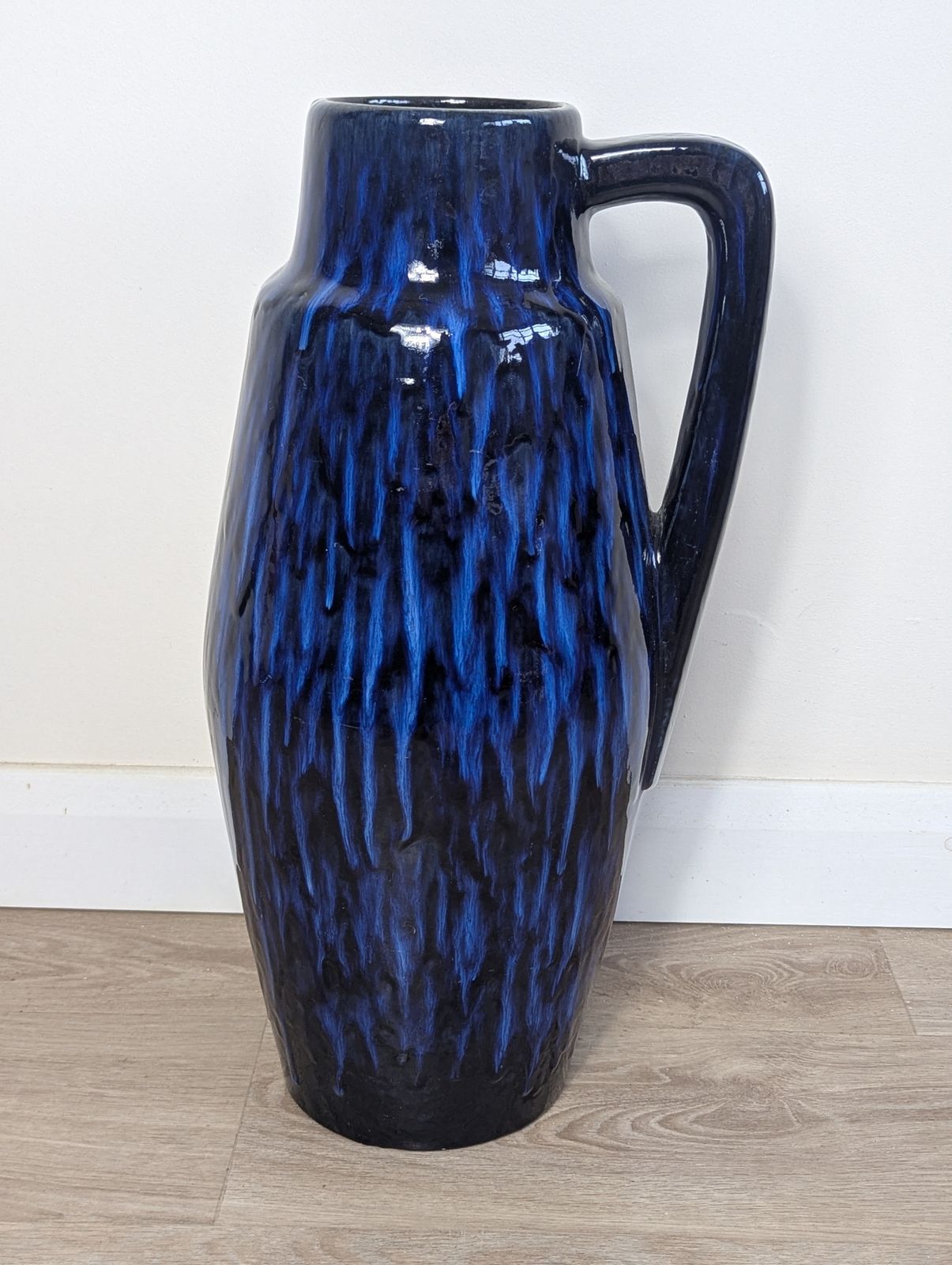 Large West German Floor Vase  Fat Lava Blue Glaze – Mid Century Modern photo furniture
