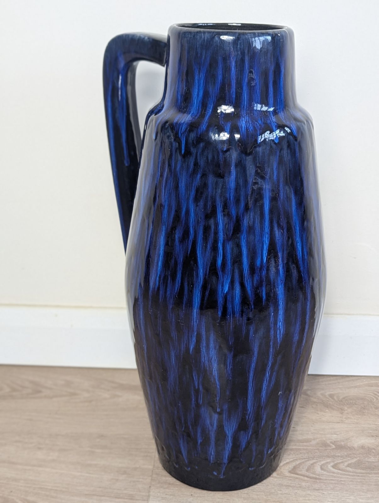 Large West German Floor Vase  Fat Lava Blue Glaze – Mid Century Modern photo vinterior