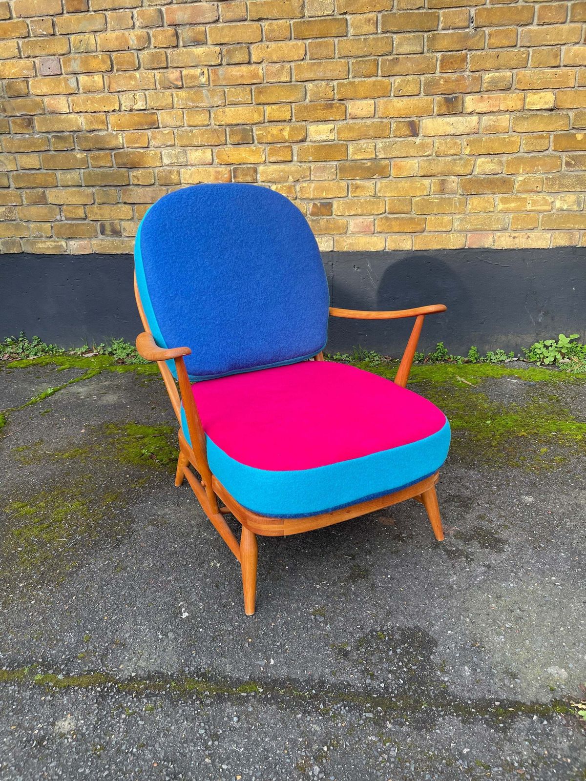 Vintage  Ercol Windsor 203 Armchair Fully Restored Blue Turquoise Pink Hand Dyed Wool Covers photo furniture
