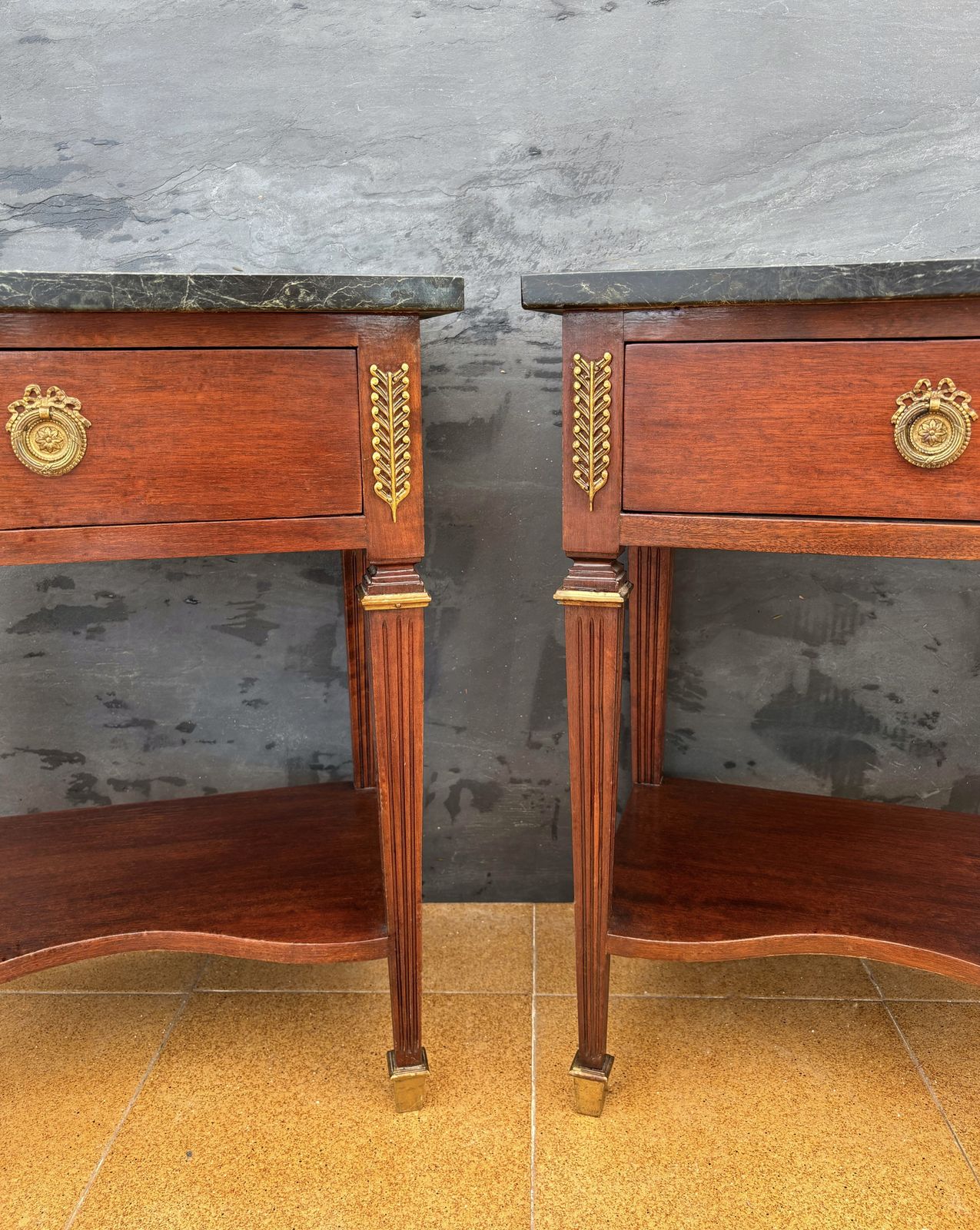 Pair Of French Louis XVI Style Nightstands With Marble Tops, Early 20th Century photo Furniture