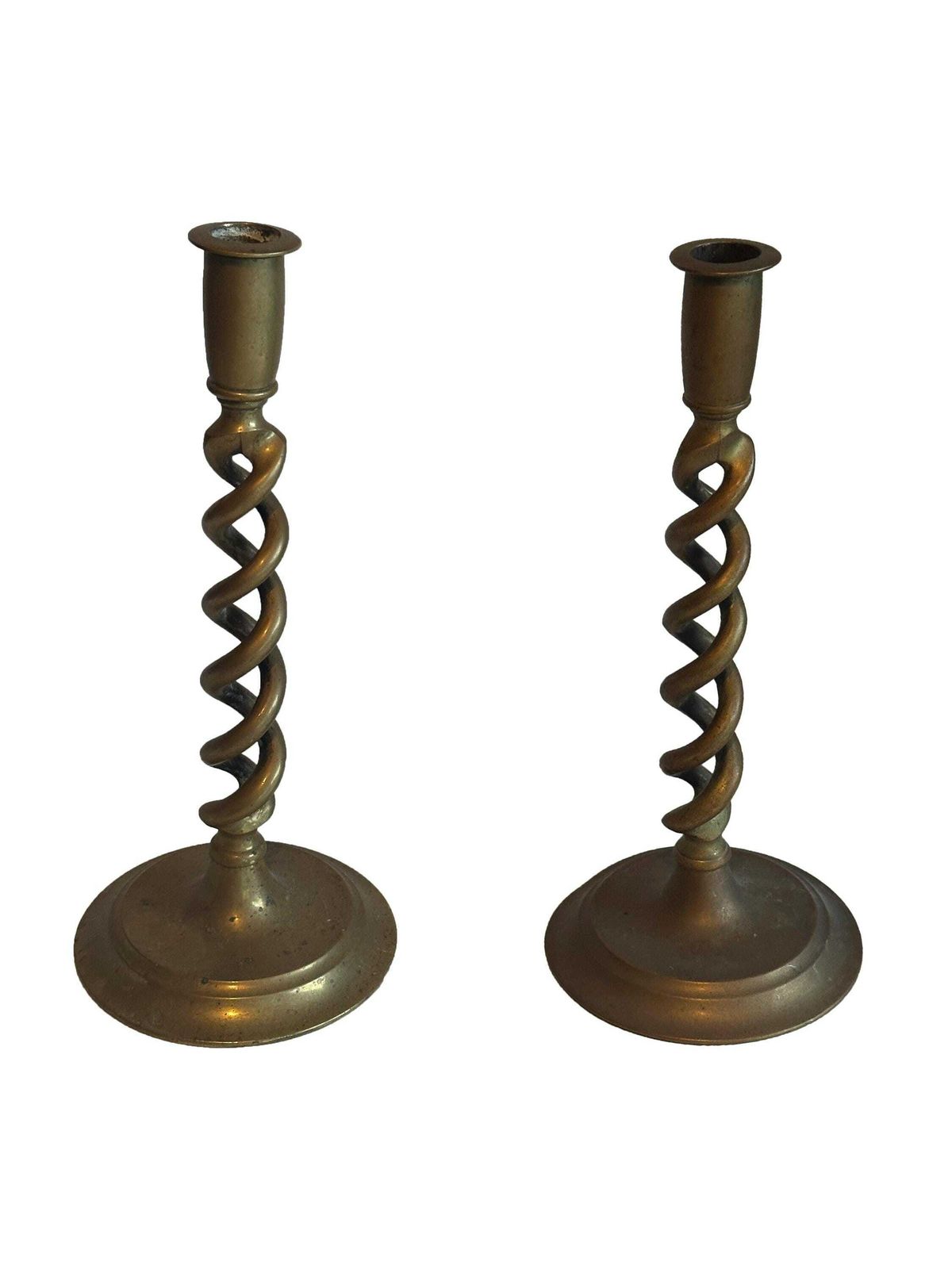 Large Pair Victorian Brass Candlestick Holders   Late 19th Century Open Barley Twist Design photo furniture