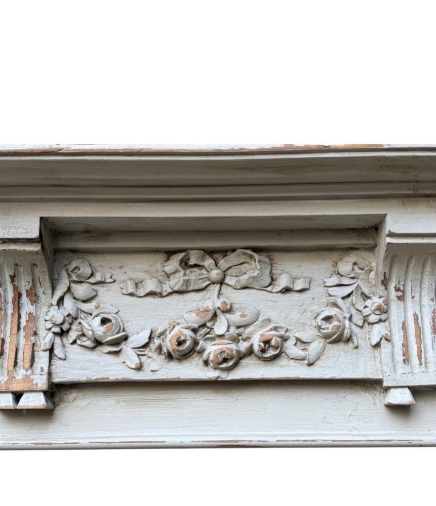 A Large French Full Length 1880s Painted Over Mantle Mirror With Original Shaped Bevel photo Home Decor