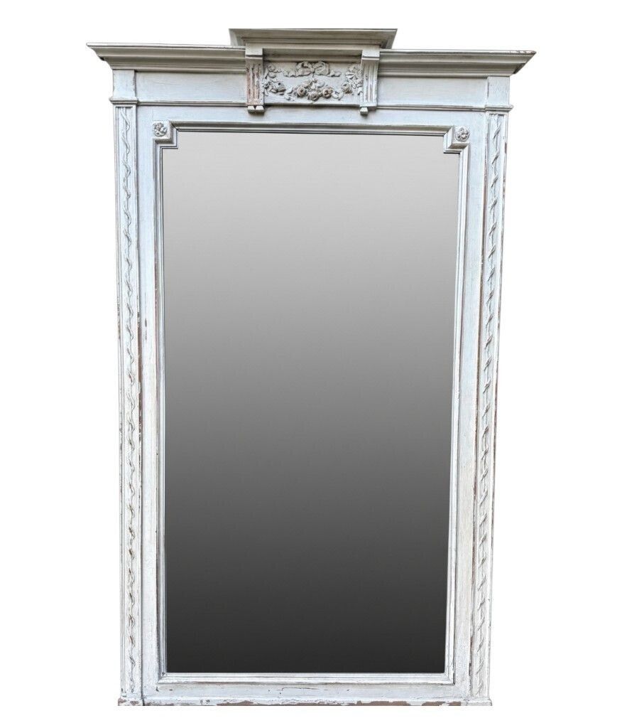 photo vintage A Large French Full Length 1880s Painted Over Mantle Mirror With Original Shaped Bevel