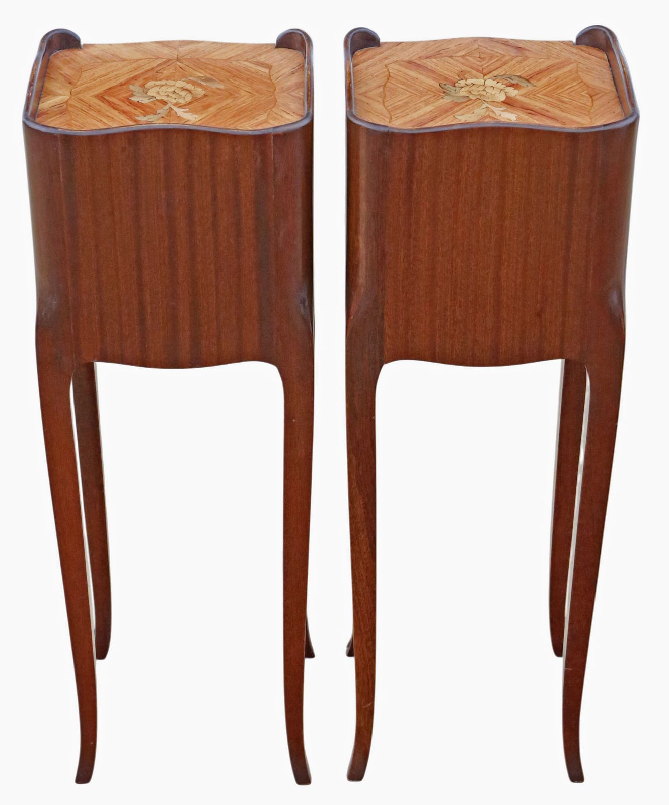 Vintage Retro French Pair Of Marquetry / Parquetry Bedside Tables – Mid 20th Century Nightstands photo vintage