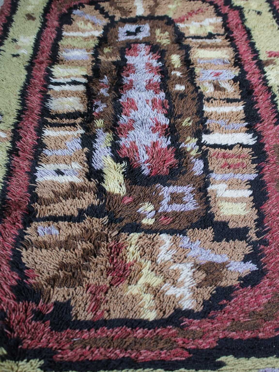 Swedish Geometric Rya Wool Rug 80x150cm, 1900s photo 2470.0