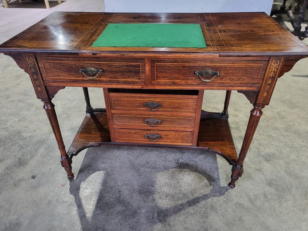 Antique Edwardian Inlaid Rosewood Small Writing Desk Table Drawers