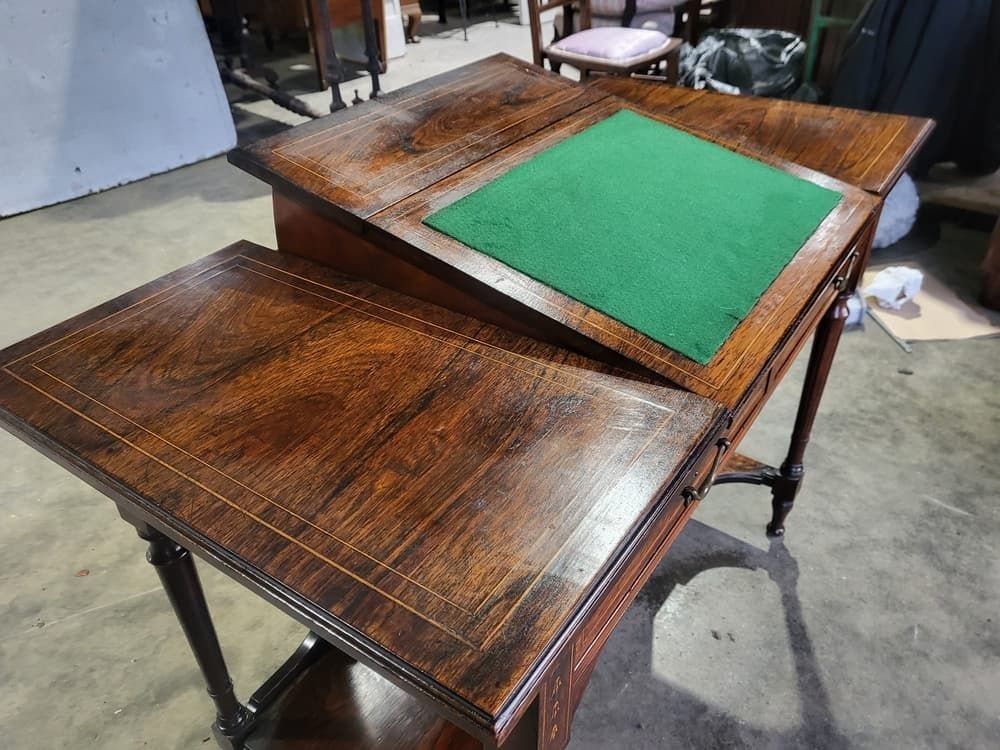 Antique Edwardian Inlaid Rosewood Small Writing Desk Table Drawers photo furniture