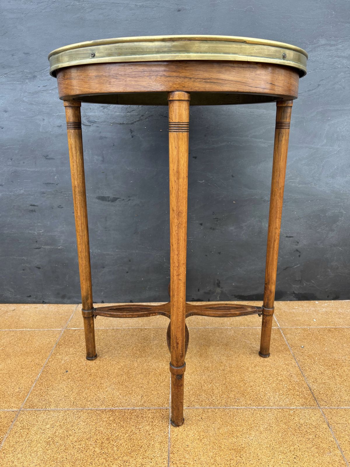 French Louis XVI Style Gueridon Table With Brass Gallery, 1930s photo vintage