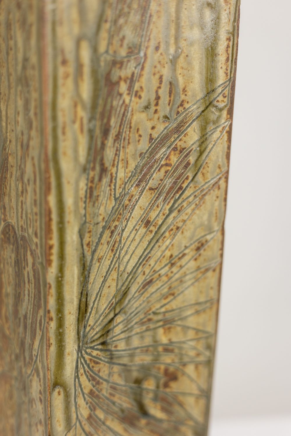 Brutalist Style Stoneware Vase With Plant Decoration. 1970s. photo Home Decor