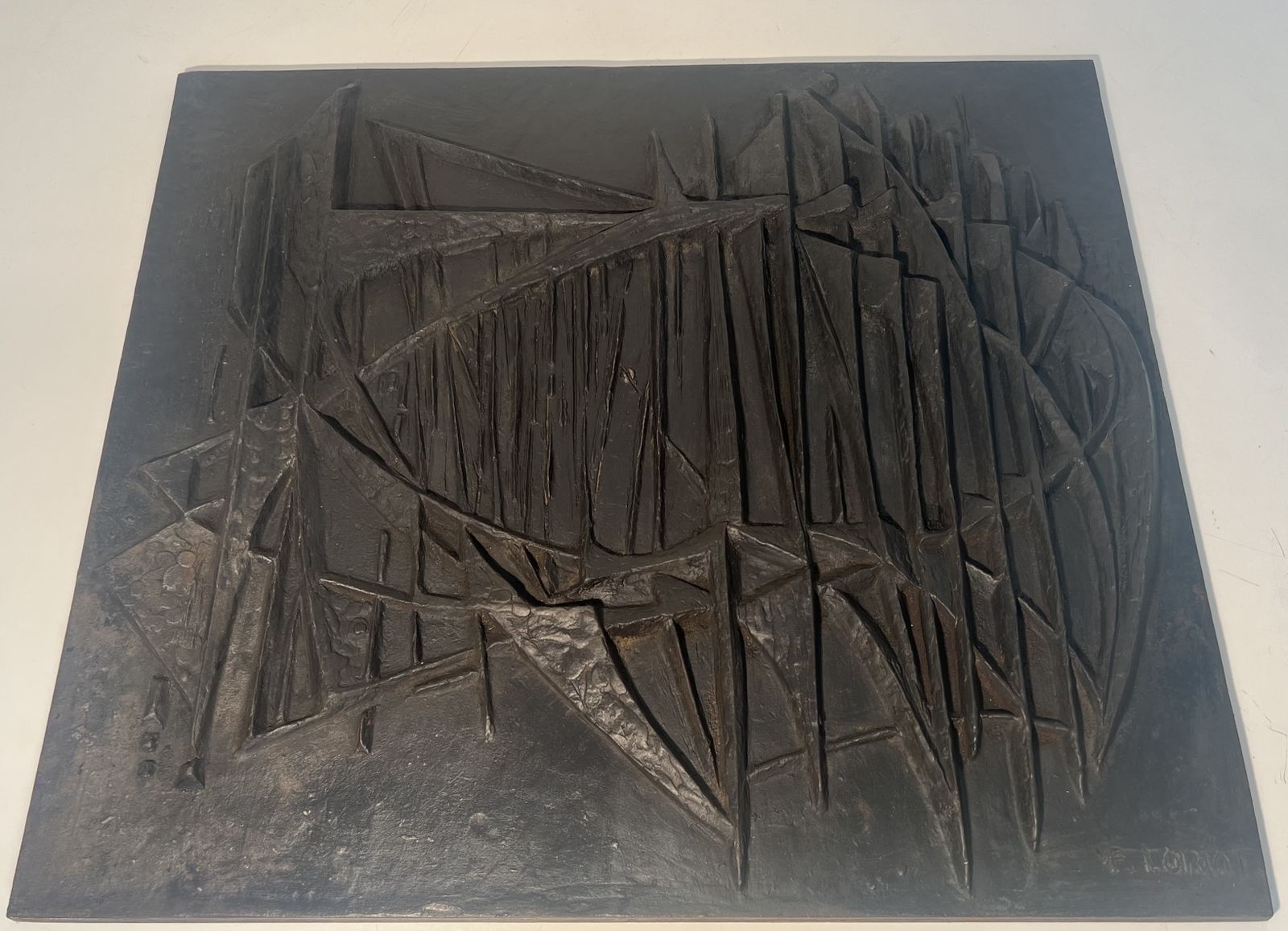 “Sailboats” Modernist Cast Iron Fireback Signed F.Loriot