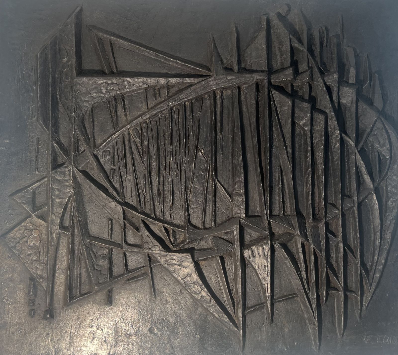 “Sailboats” Modernist Cast Iron Fireback Signed F.Loriot photo for sale