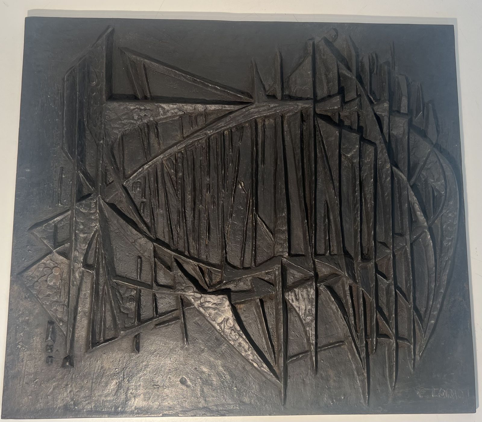 photo vinterior “Sailboats” Modernist Cast Iron Fireback Signed F.Loriot