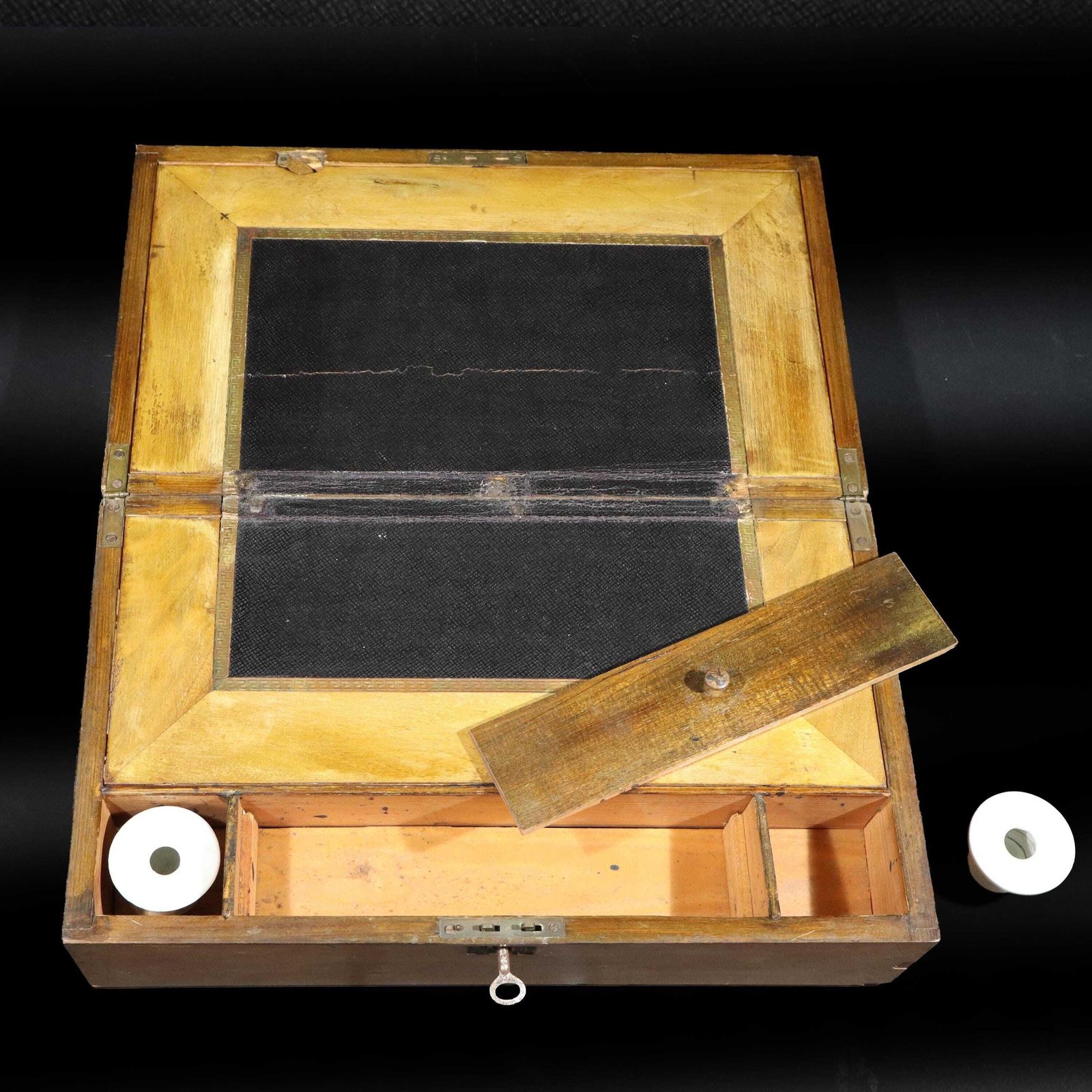 Antique French Wooden Portable Desk Writing Slope Box With Inkpots photo vinterior