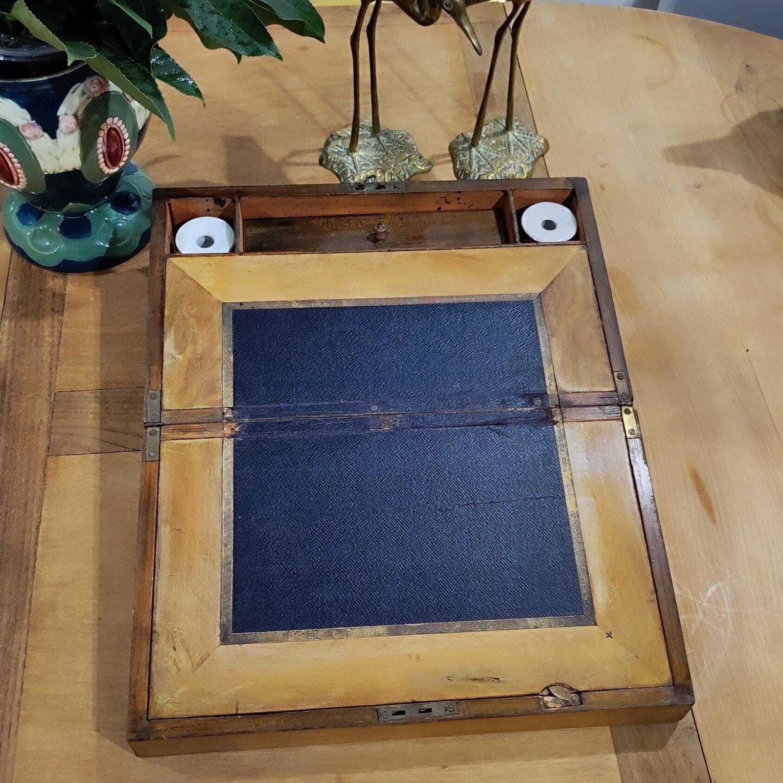 photo furniture Antique French Wooden Portable Desk Writing Slope Box With Inkpots