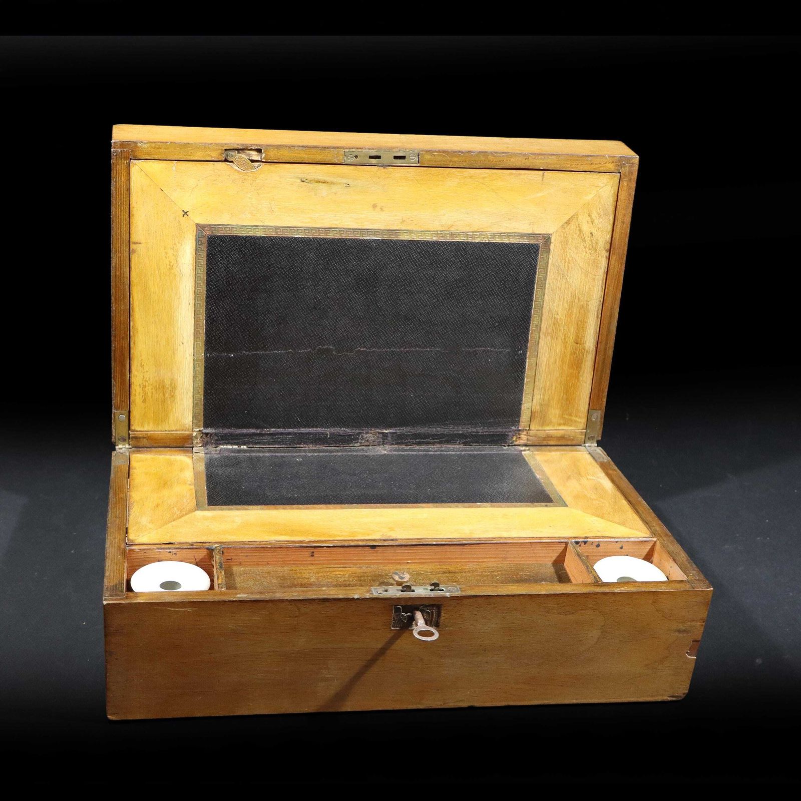 Home Decor Antique French Wooden Portable Desk Writing Slope Box With Inkpots photo