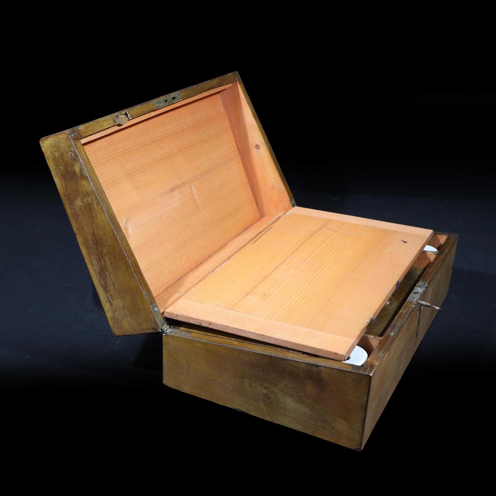 photo vinterior Antique French Wooden Portable Desk Writing Slope Box With Inkpots
