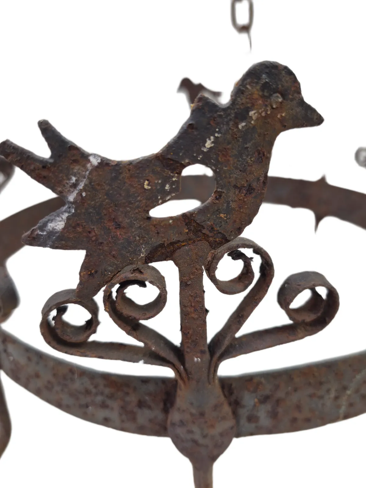 photo vintage Antique French Heavy Wrought Iron Crown Pan Hanger Or Game Hanger With 8 Hooks