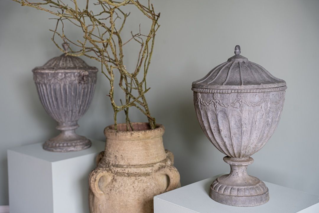 Garden Decor Near Pair Of Heavy Garden Lead Urns photo