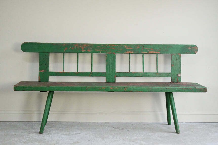 Green Painted European Bench, 1800s photo furniture