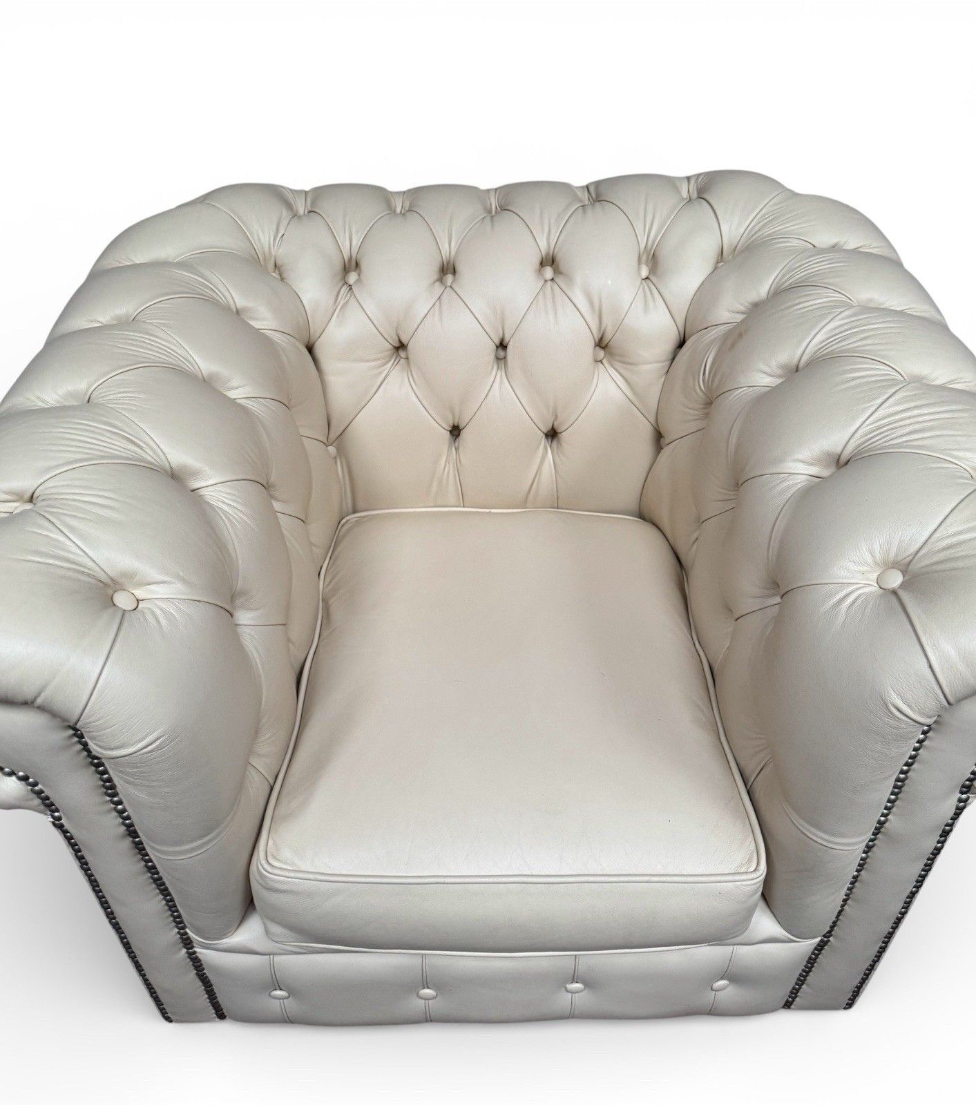 Furniture Chesterfield Leather Armchair Club Chair Cream Very Good Quality photo