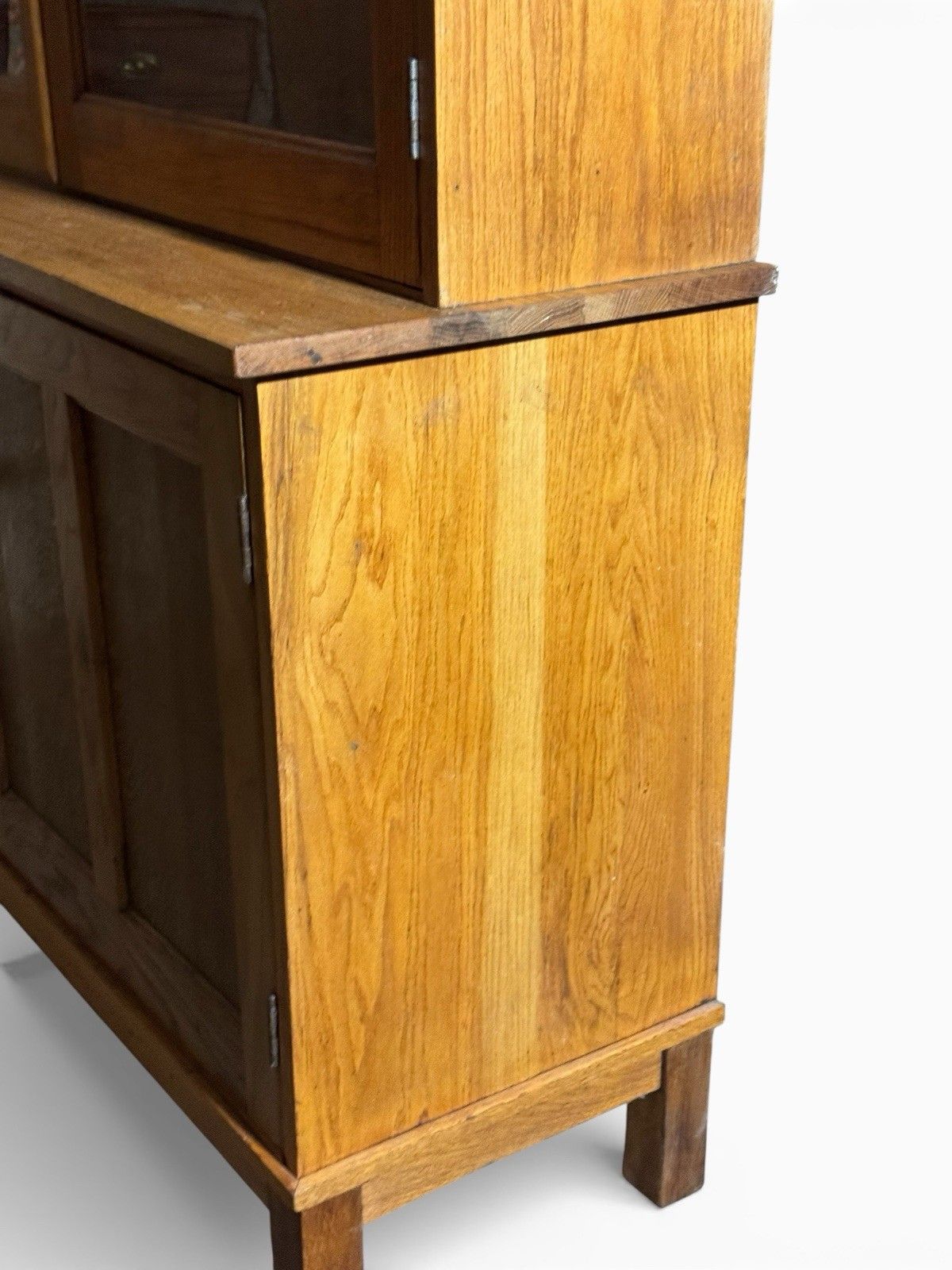 Vintage Golden Oak Old School College Bookcase Lab Bookcase C1950s photo vinterior