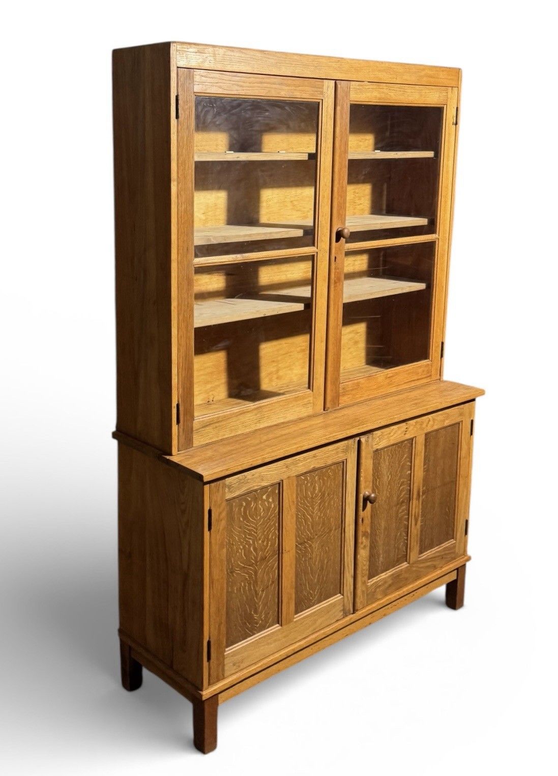 1495.0 Vintage Golden Oak Old School College Bookcase Lab Bookcase C1950s photo