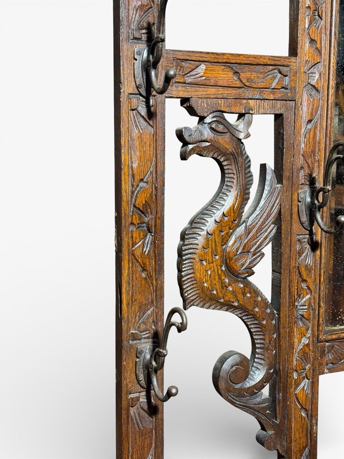345.0 Antique Green Man Carved Oak Hall Stand Coat Stand C1880s Superior Quality photo