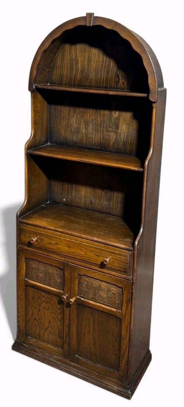 photo furniture Antique Oak Waterfall Bookcase Carved Oak C1940s Dome Top