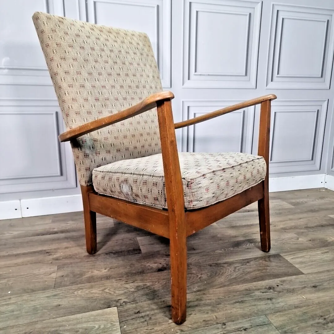 Retro Vintage Armchair Solid Wooden Easy Lounge Mid Century Art Deco Chair