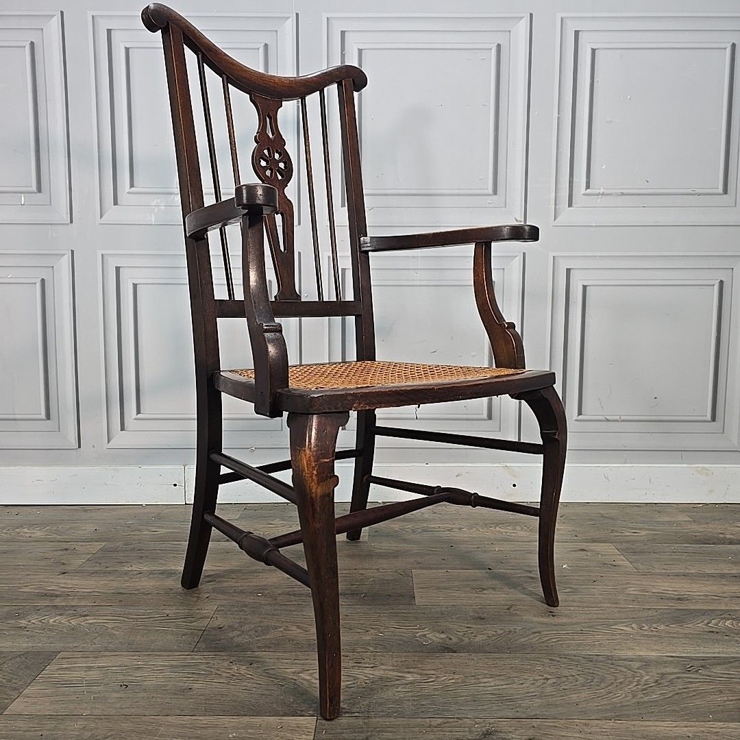 Antique Mahogany Elbow Chair Cane Seat Armchair – Georgian / Edwardian Style photo furniture
