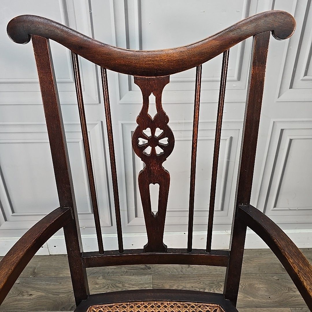 Antique Mahogany Elbow Chair Cane Seat Armchair – Georgian / Edwardian Style photo vinterior