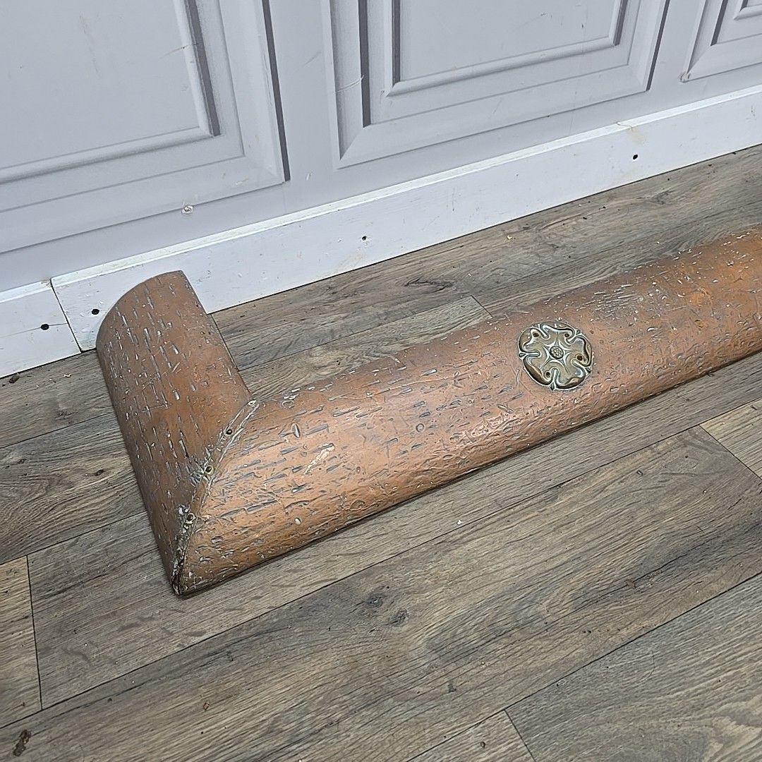 Antique Copper Fire Fender Arts & Crafts Hearth Kerb Rosette Decoration photo furniture
