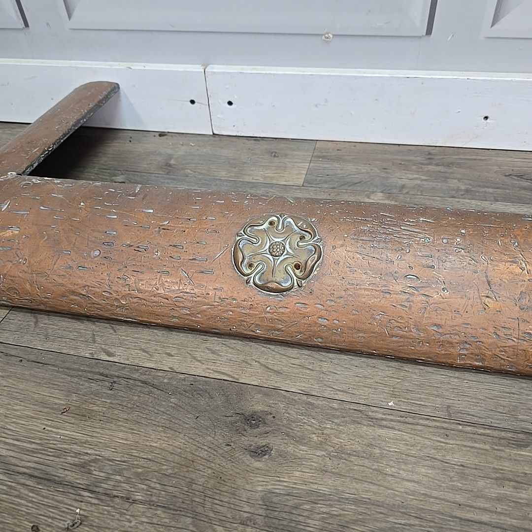Antique Copper Fire Fender Arts & Crafts Hearth Kerb Rosette Decoration photo 130.0