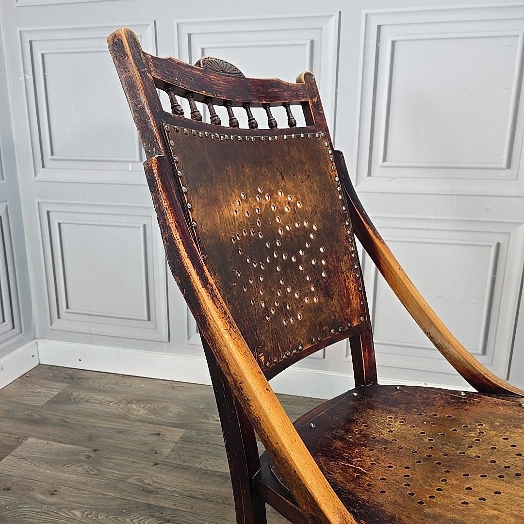 photo buy Antique Wooden Rocking Chair – Perforated Seat & Back Victorian / Arts & Crafts