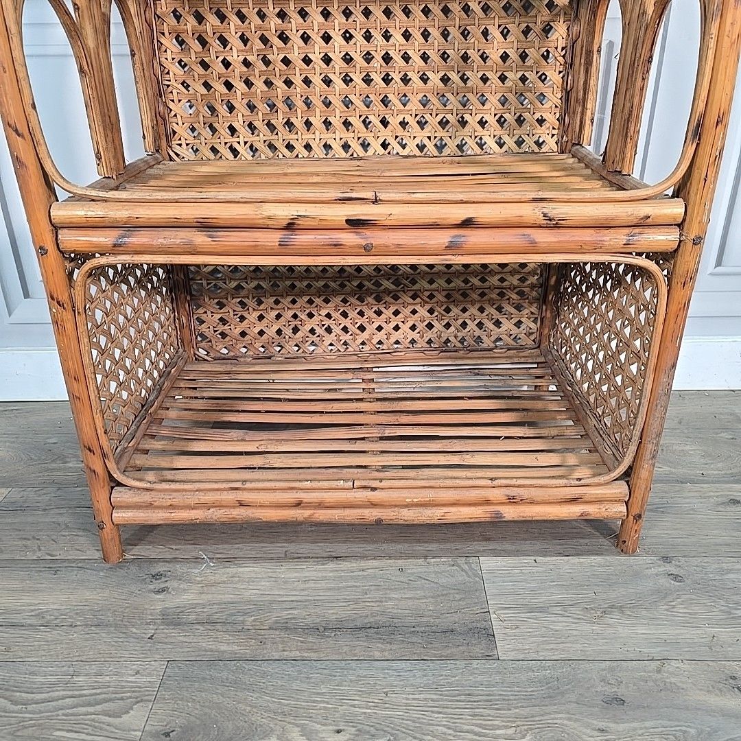 Retro Vintage Bookcase Rattan & Wicker Shelving Unit – Boho Cane Mid Century Mcm photo buy