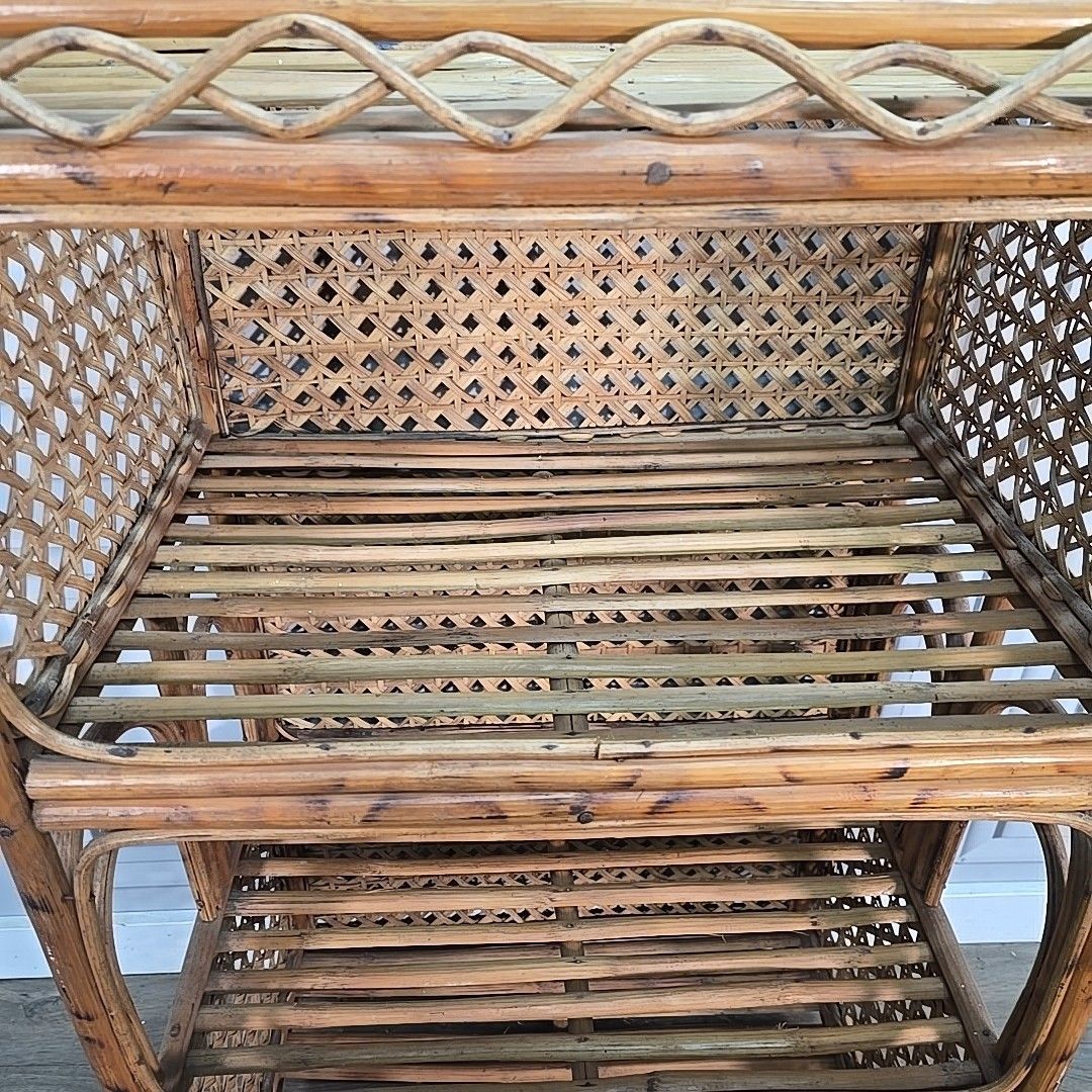 photo furniture Retro Vintage Bookcase Rattan & Wicker Shelving Unit – Boho Cane Mid Century Mcm