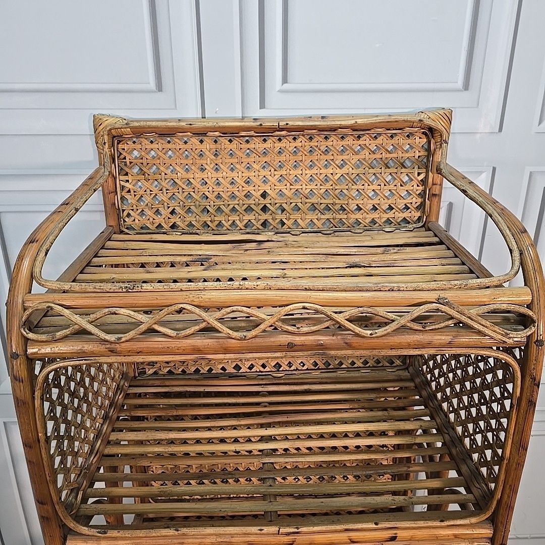 photo for sale Retro Vintage Bookcase Rattan & Wicker Shelving Unit – Boho Cane Mid Century Mcm