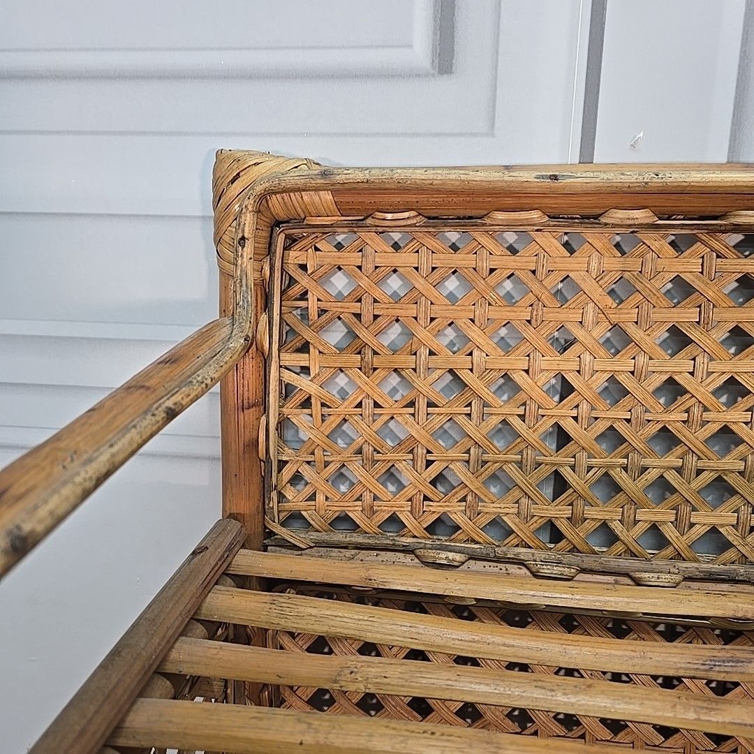 Furniture Retro Vintage Bookcase Rattan & Wicker Shelving Unit – Boho Cane Mid Century Mcm photo