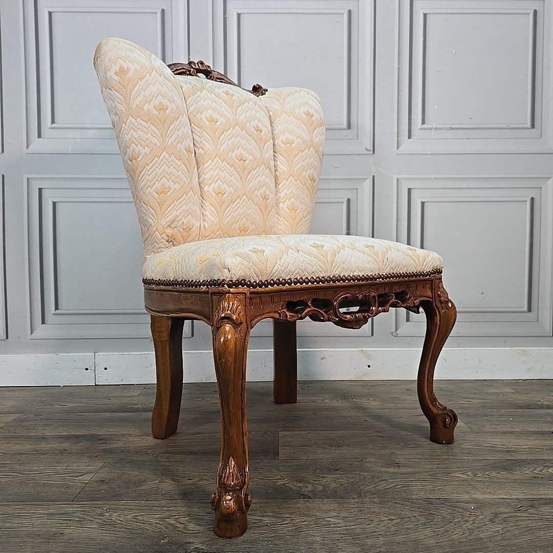 Antique Style Carved Shell Back Chair – Bedroom Slipper Seat Cabriole Queen Anne photo furniture