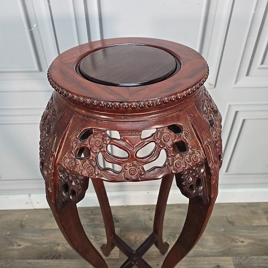 Vintage Oriental Plant Stand Chinese Carved Hardwood – Floral Jardinière Table photo Home Decor