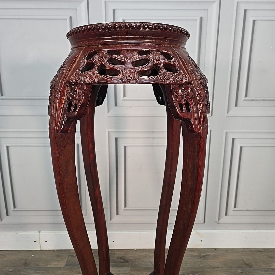 photo furniture Vintage Oriental Plant Stand Chinese Carved Hardwood – Floral Jardinière Table