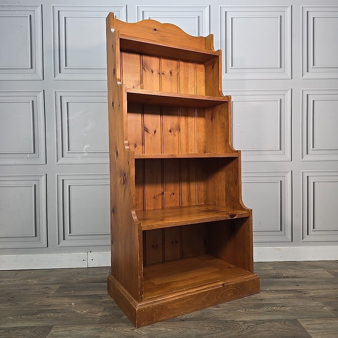 Retro Vintage Waterfall Bookcase Solid Wood Pine Rustic Farmhouse Shelving Unit photo furniture