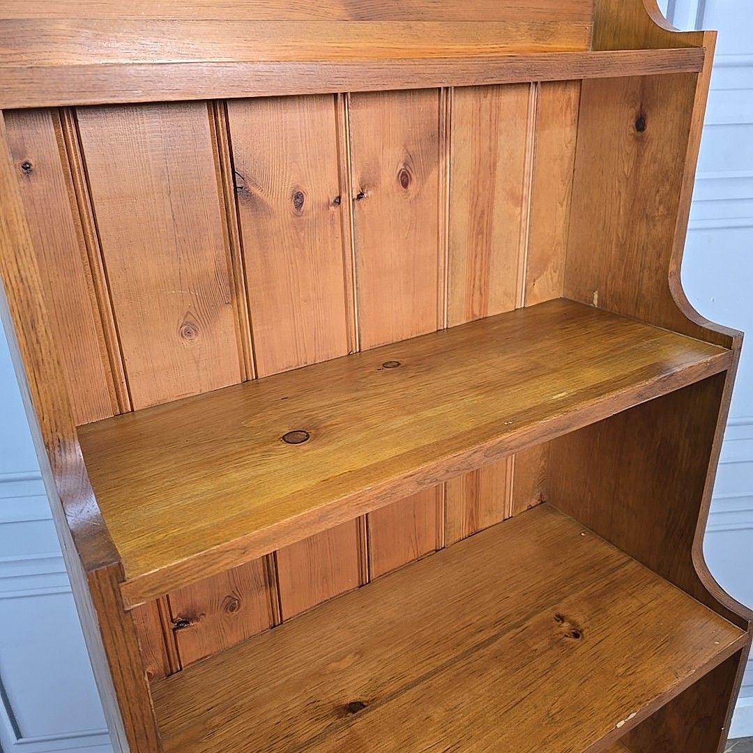 Retro Vintage Waterfall Bookcase Solid Wood Pine Rustic Farmhouse Shelving Unit photo vintage