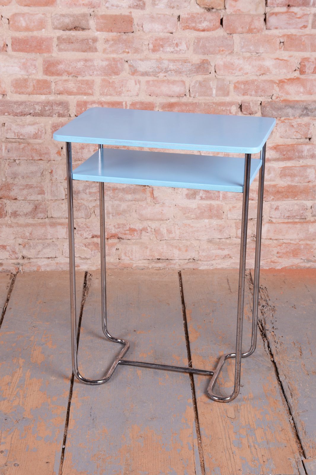 Restored Bauhaus Side Table, By Mücke Melder, Wood, Chrome, Czech, 1930s photo furniture