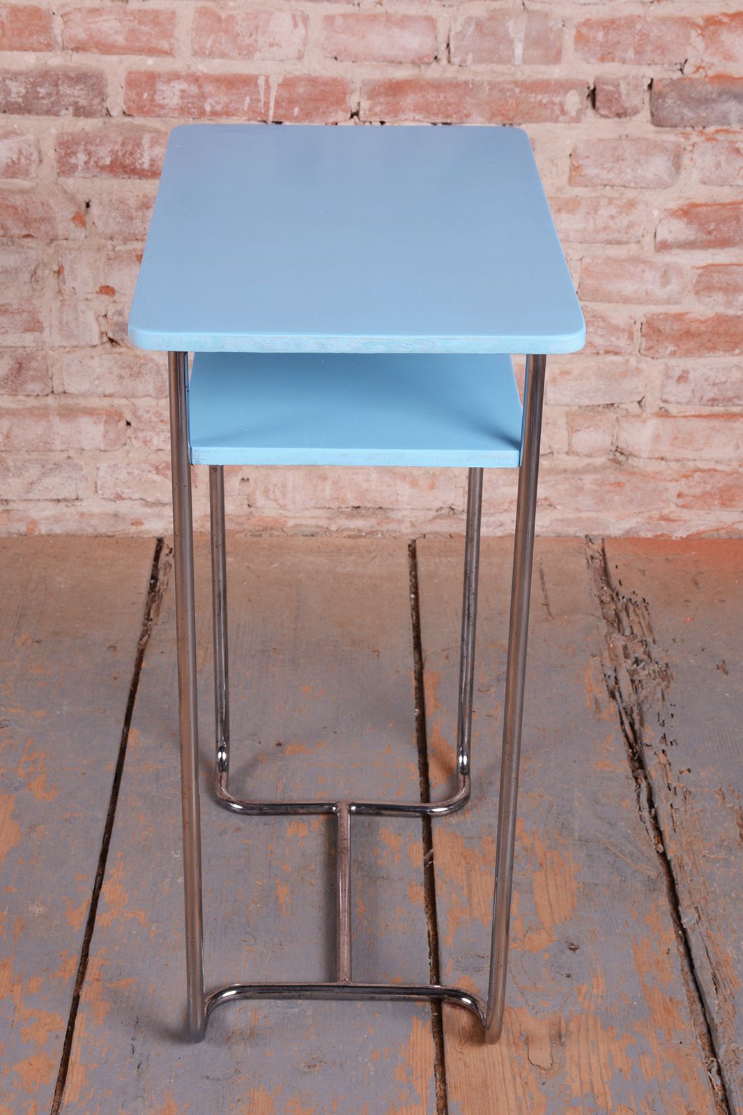 Restored Bauhaus Side Table, By Mücke Melder, Wood, Chrome, Czech, 1930s photo 1200.0