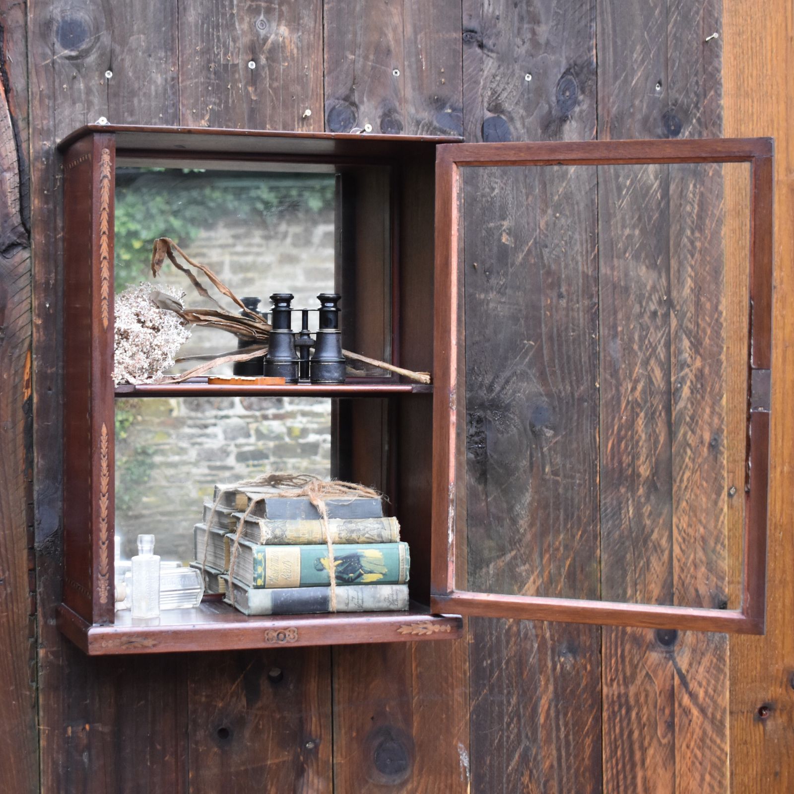 Antique Georgian French Walnut Inlaid Mirrored Bathroom Kitchen Display Cabinet photo Furniture