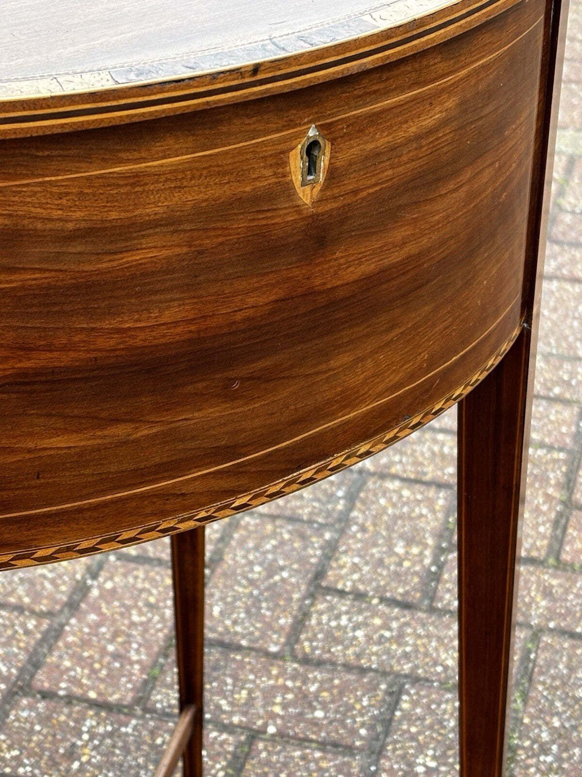 Sheraton Revival Inlaid Satinwood Side Table, Lamp Table, Work Box, On Castors. photo furniture