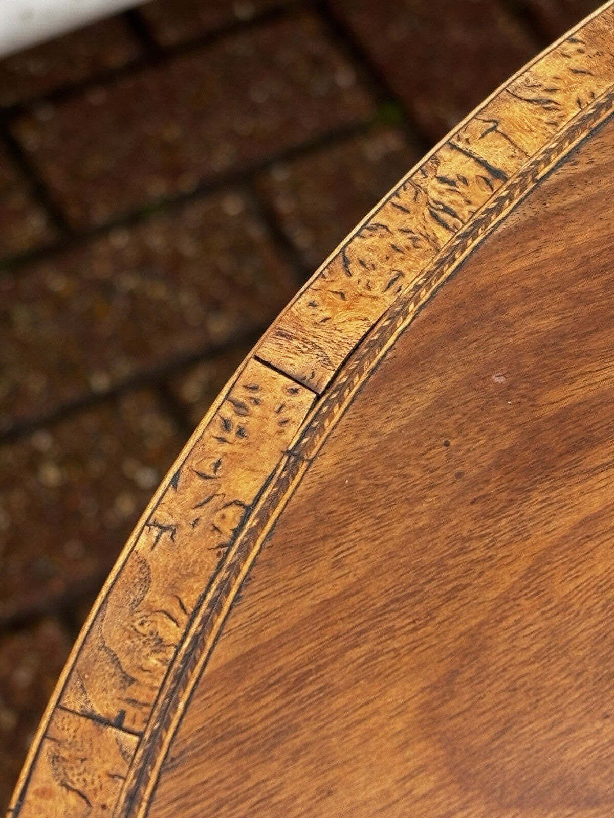 photo buy Sheraton Revival Inlaid Satinwood Side Table, Lamp Table, Work Box, On Castors.
