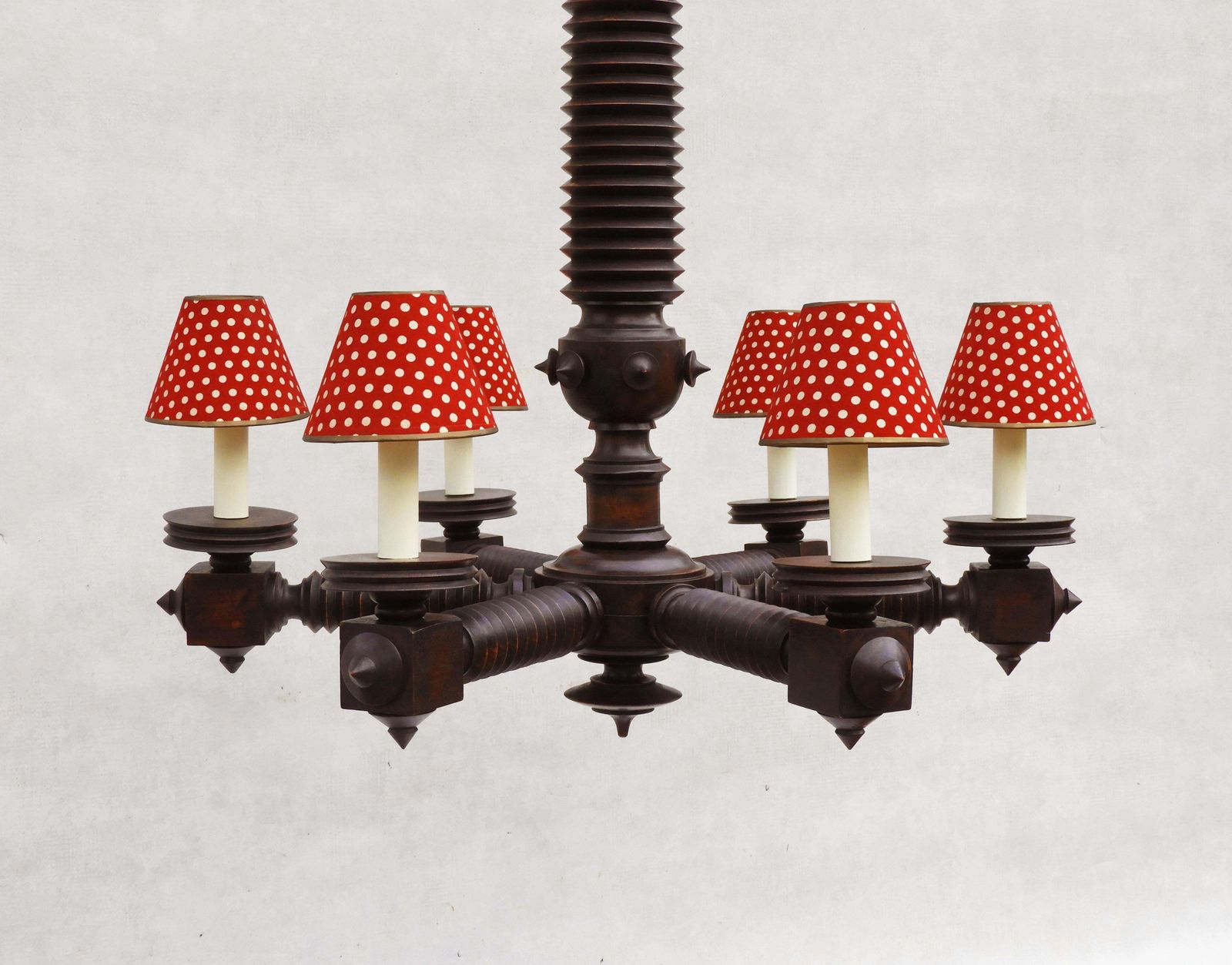 Monumental Charles Dudouty Brutalist Six Arm Chandelier C1940s France photo for sale